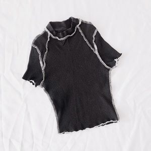 shein black and white ribbed inside out t-shirt